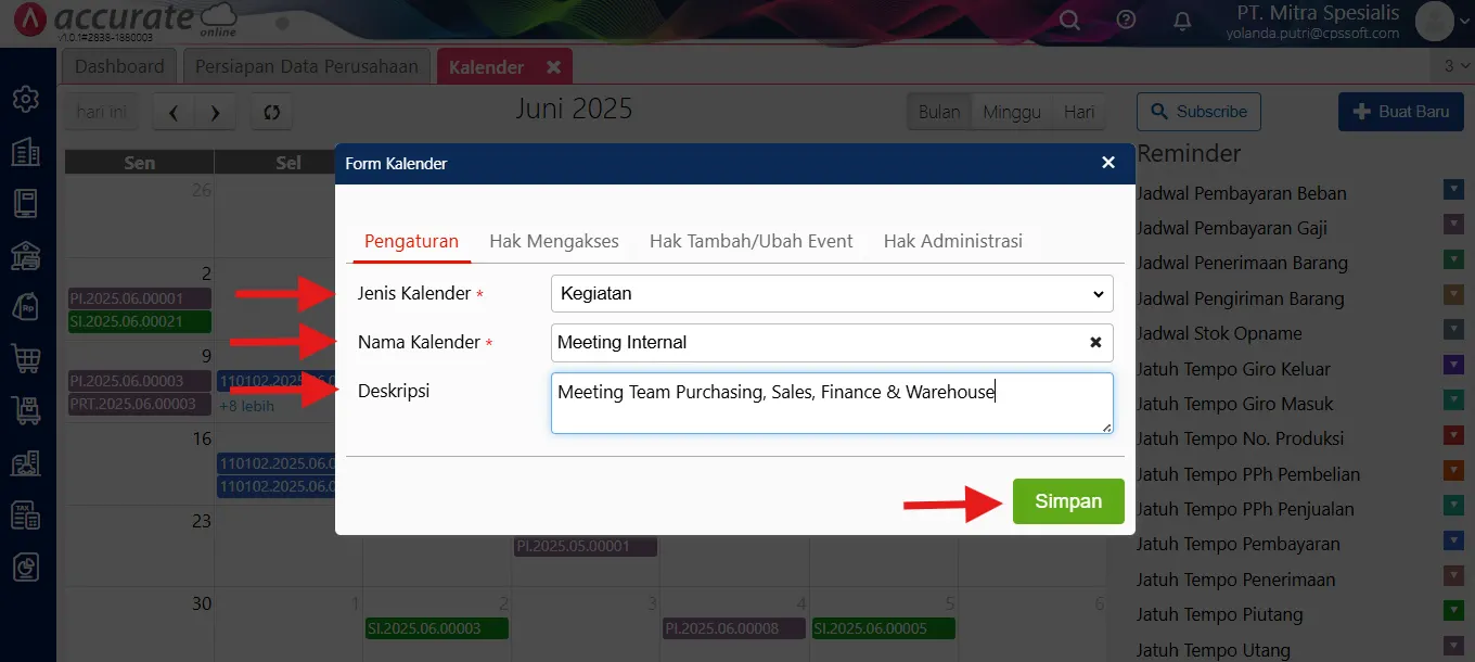 baca kalender Accurate Online